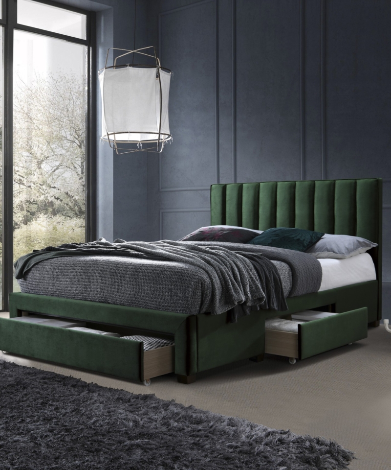 GRACE bed with drawers, color: dark green