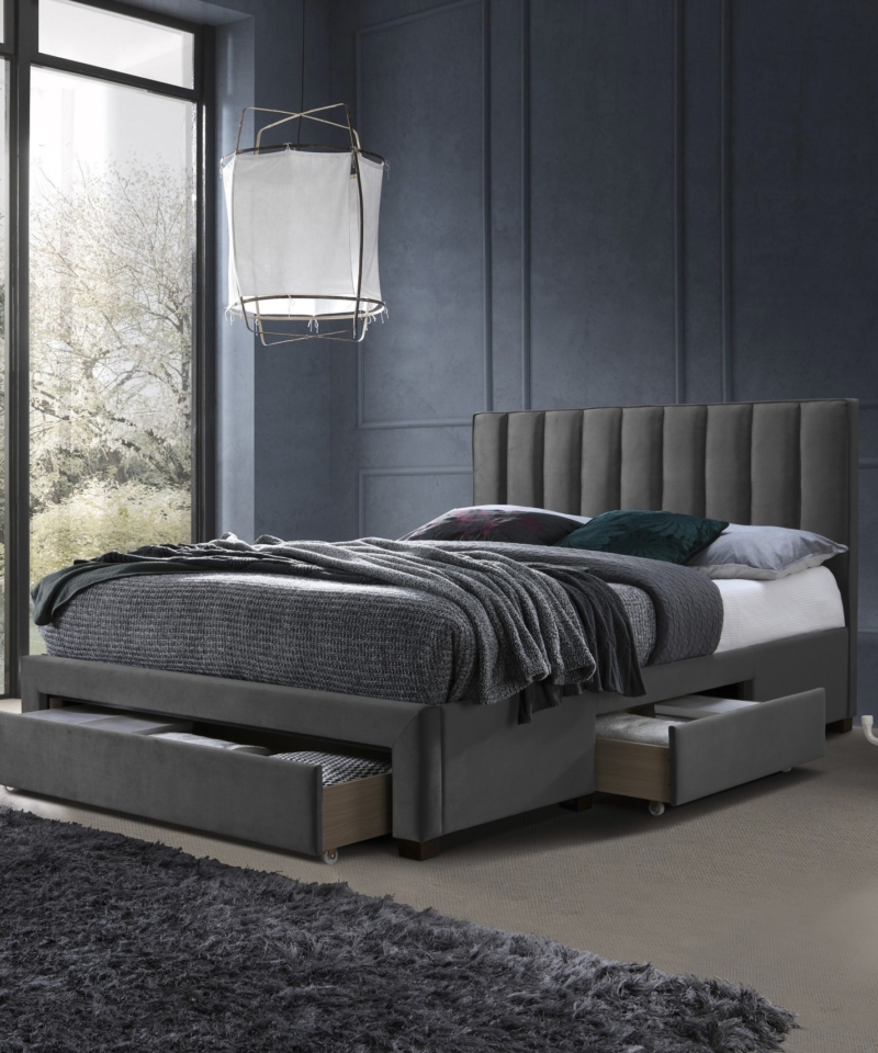 GRACE bed with drawers, color: grey