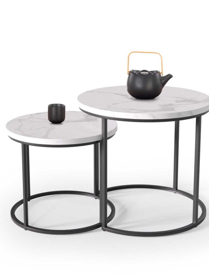 OREO set of two c. tables - white marble / black