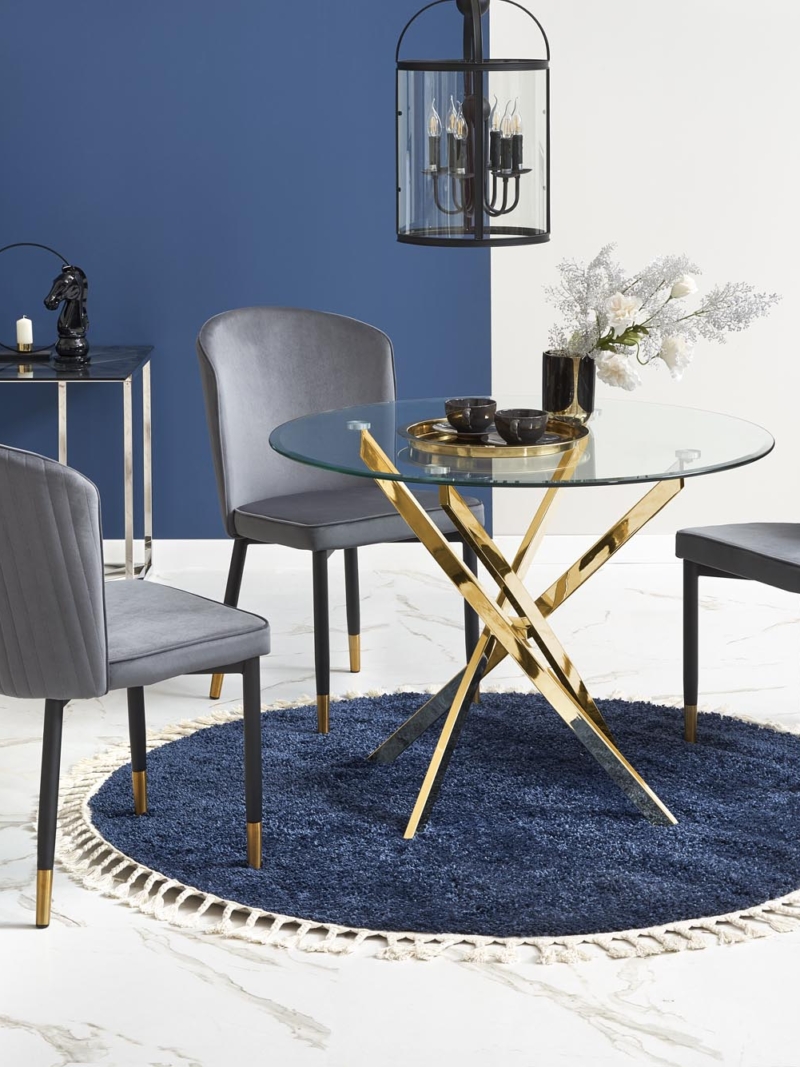 RAYMOND table, color: glass - transparent, legs - gold