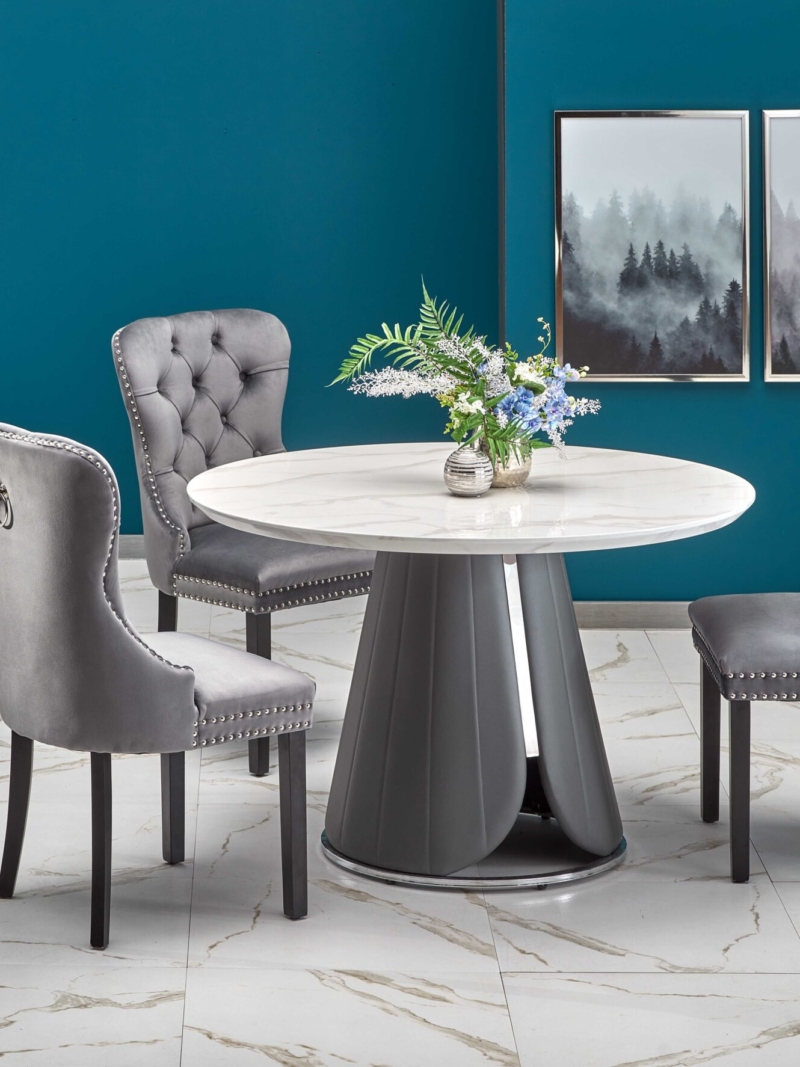 REMIGIO table white marble, leg grey