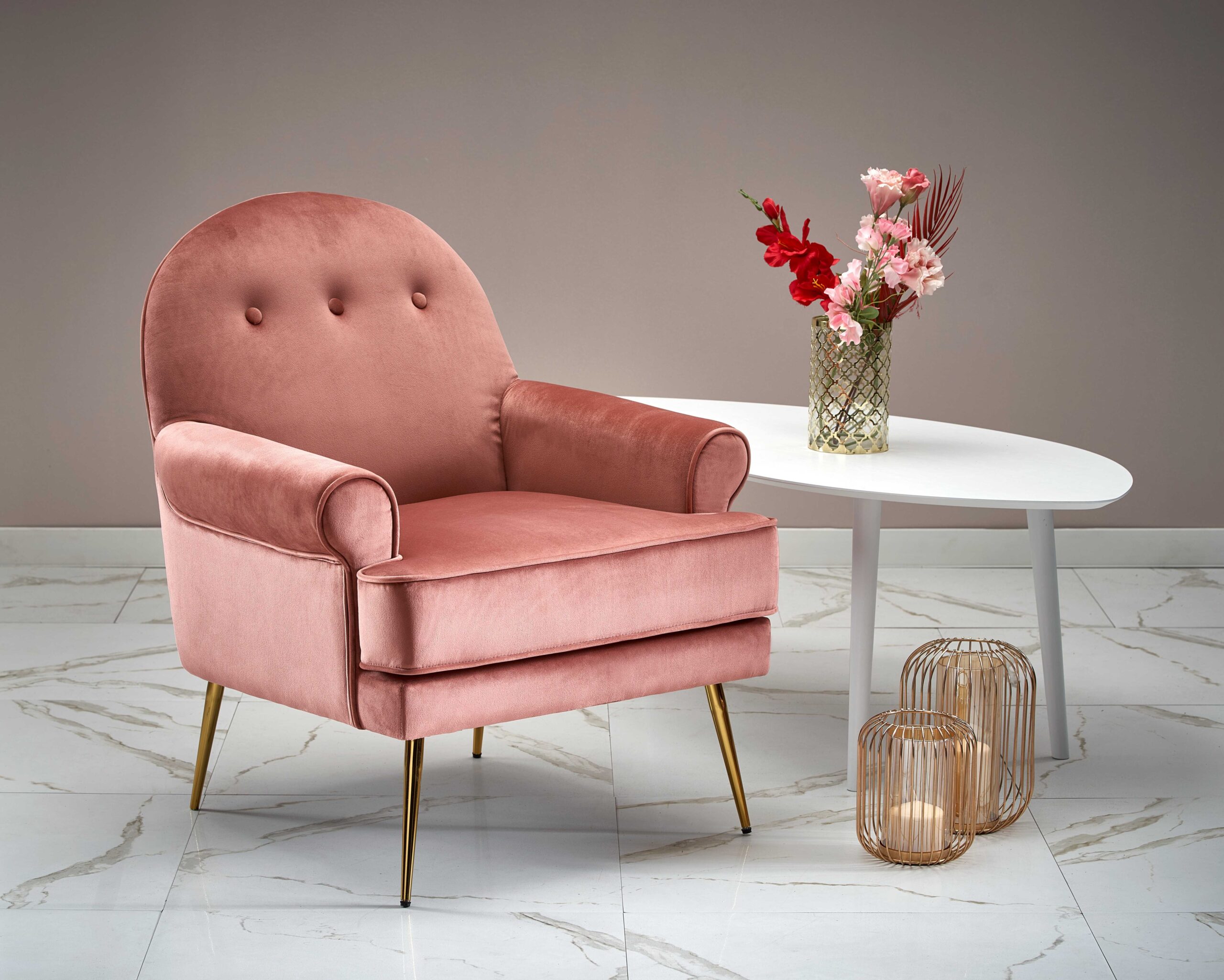 SANTI leisure armchair pink / gold