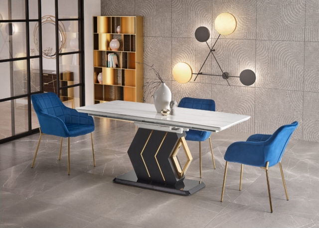 VINCENZO table white marble, leg black/gold