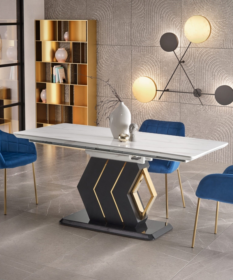 VINCENZO table white marble, leg black/gold