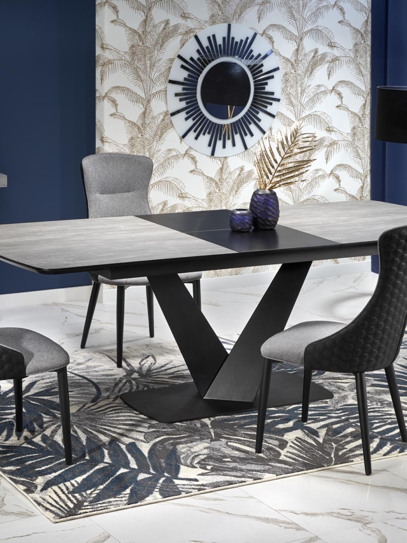 VINSTON extension table, color: top - dark grey / black, legs - black