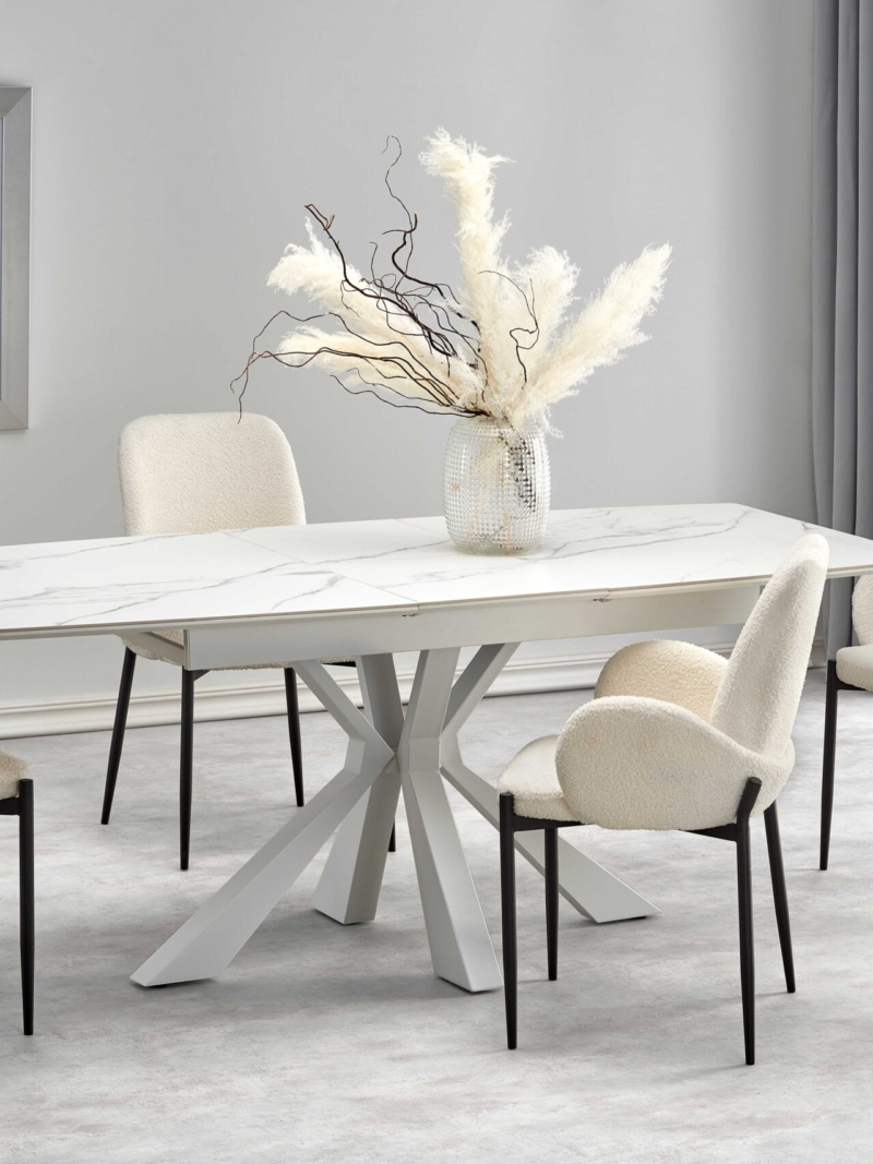 VIVALDI extension table white marble, leg white
