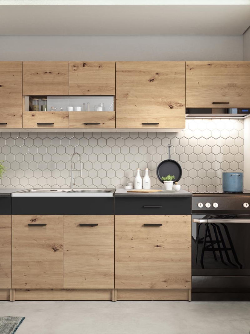 Köögimööbel ALINA 240 - ARTISAN OAK/BLACK MATT