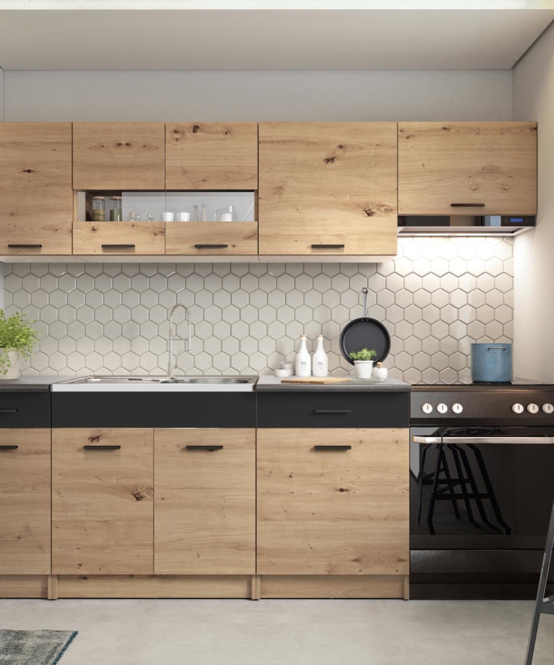 Köögimööbel ALINA 240 - ARTISAN OAK/BLACK MATT