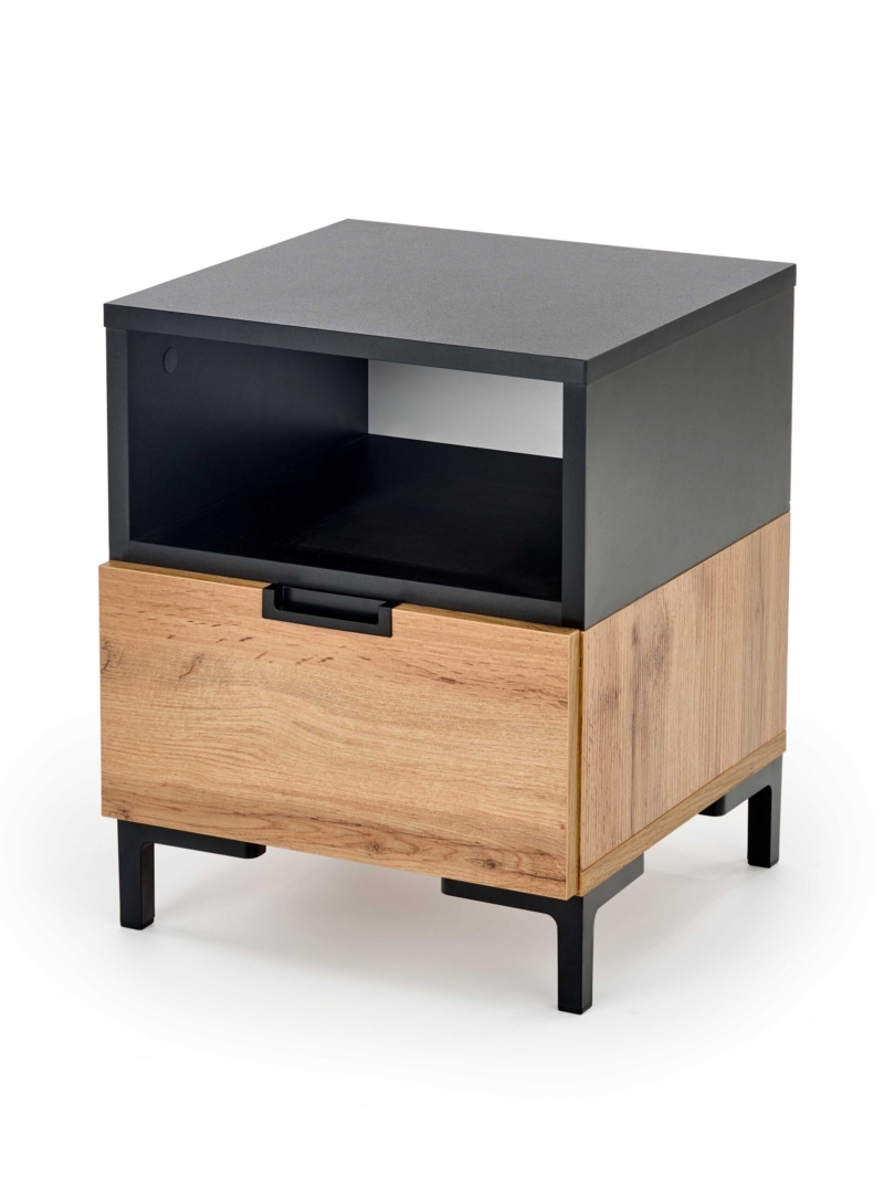 SILVIA bedside table, wotan oak - black