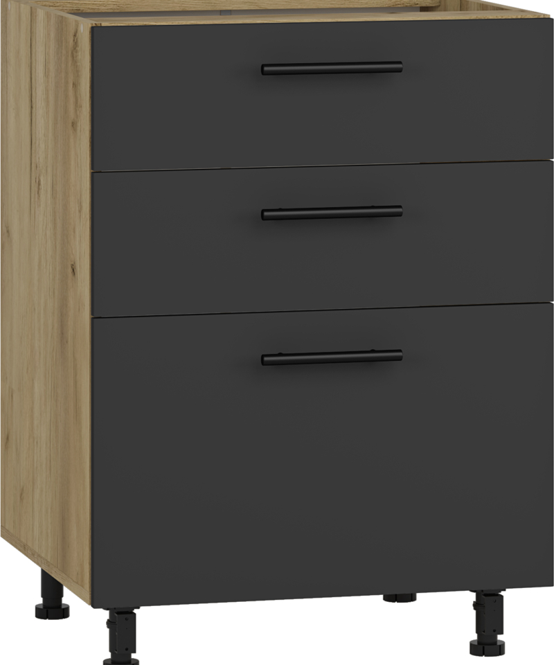 VENTO DS3-60/82 lower cabinet with drawers, color: craft oak/antracite