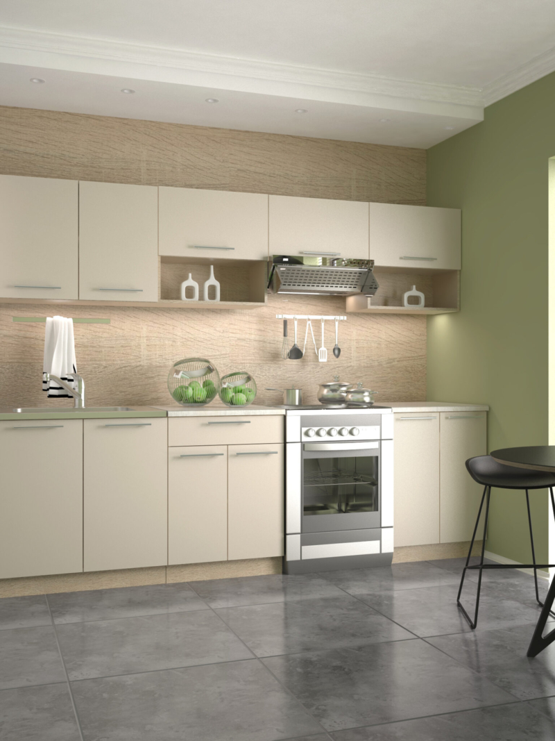 Viola on klassikaline ja lihtne köök, mis sobib suurepäraselt ka kitsastesse ja väikestesse interjööridesse. Kappidesse mahuvad kõik vajalikud tarvikud, tänu millele muutub töö köögis, pere toidu valmistamine palju lihtsamaks ja meeldivamaks. Lisaks eristab Viola kööki väga vaoshoitud pastelne stiil, mis sobib ideaalselt erinevate paigutustega. Mõõdud: - komplekti pikkus: 260 cm - lauaplaadi paksus: 28 mm - lauaplaadi sügavus: 60 cm - alumiste kappide sügavus: 44,8 cm - ülemiste kappide sügavus: 31,6 cm Lisafunktsioonid: - gaasitõstukid - ülemiste kappide ja alumiste kappide jalgade reguleerimine Värv: - esiosa: vanilje - kere: sonoma tamm - ülemine osa: valge Toote hind sisaldab: - 3 2-ukselist seisukappi (sh 1 avatud valamu all) - 2-ukseline rippkapp - 3 1-ukselist rippkappi (avatud/suletud üles-alla suunas