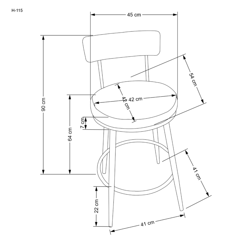 H115 bar stool, grey / gold - Image 7