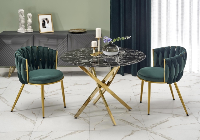 RAYMOND 2 table, color: top - black marble, legs - gold