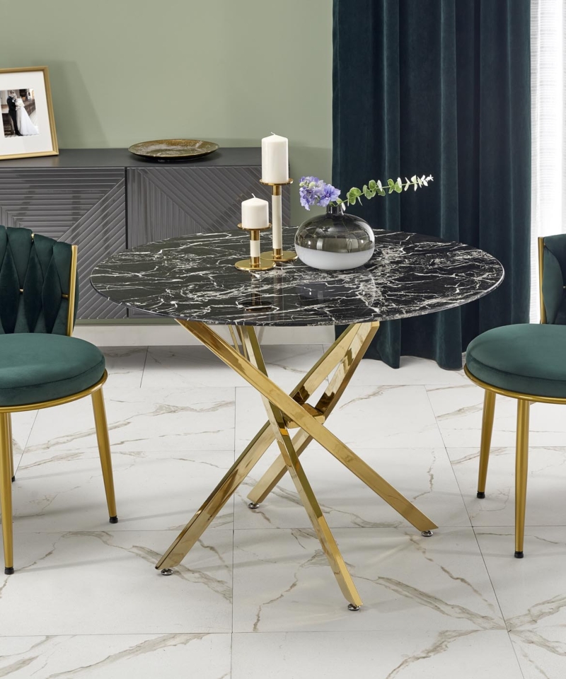 RAYMOND 2 table, color: top - black marble, legs - gold