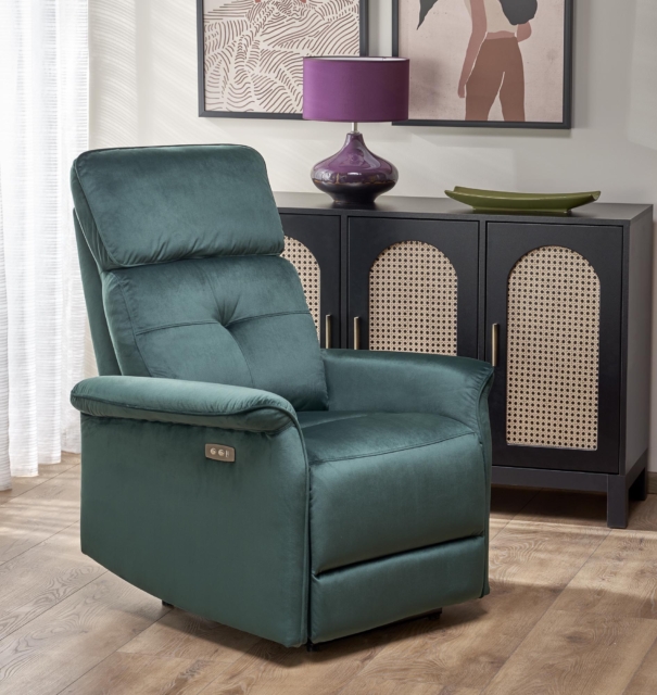 SEMIR recliner with electric folding function / USB plug, d.green