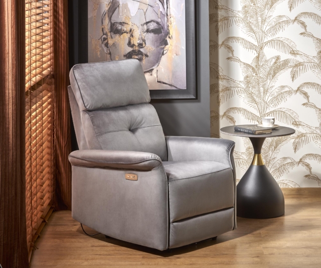 SEMIR recliner with electric folding function / USB plug, grey
