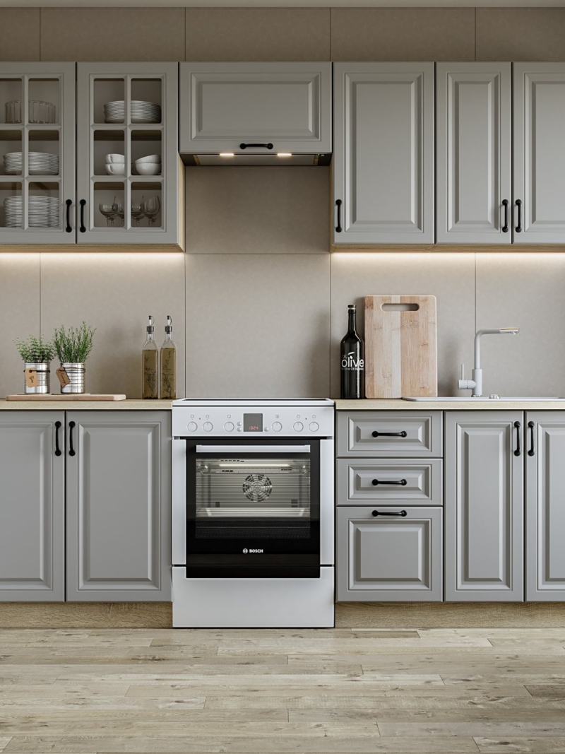 ELIZABETH 240 kitchen set, color: front - grey, body – sonoma oak, worktop – sonoma oak