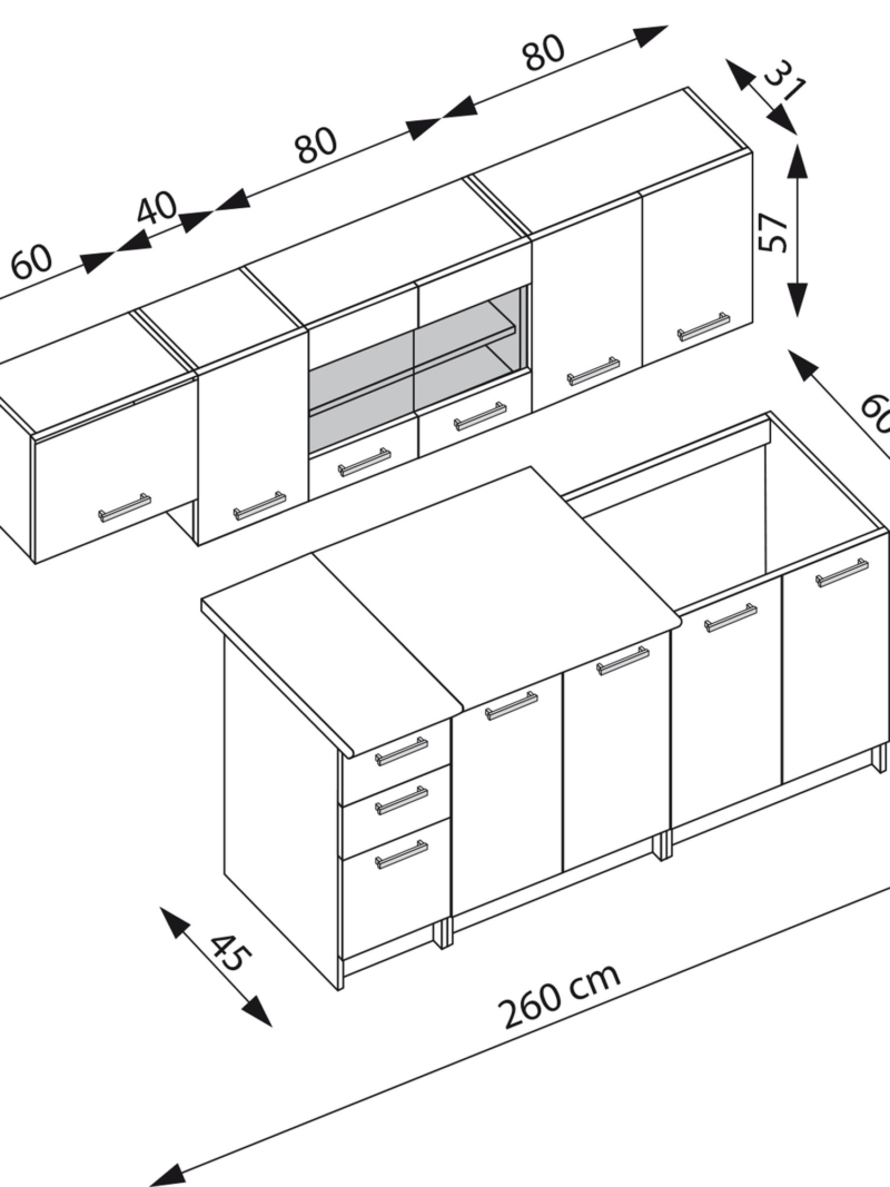 Alternative view of Köögimööbel PERLA 260 - cremona tamm/kašmiir