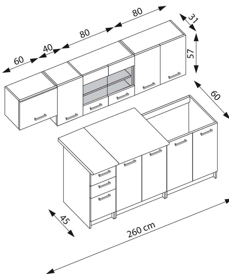 Alternative view of Köögimööbel PERLA 260 - cremona tamm/kašmiir