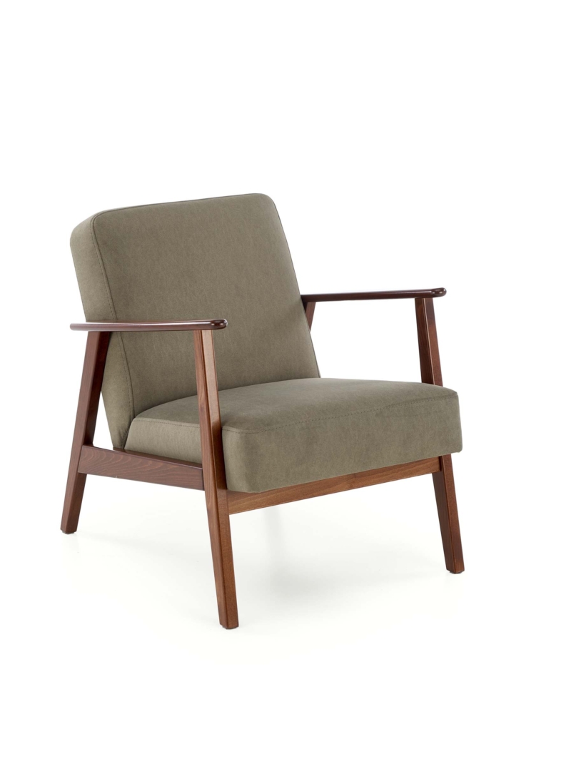 MILANO 1S, leisure chair, olive CASTEL#39 / dark walnut