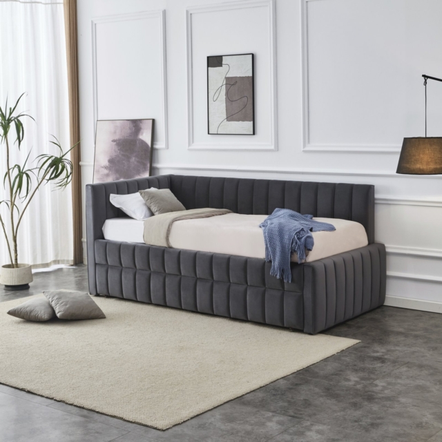 DERBY double bed with pull-out bottom mattress space, grey