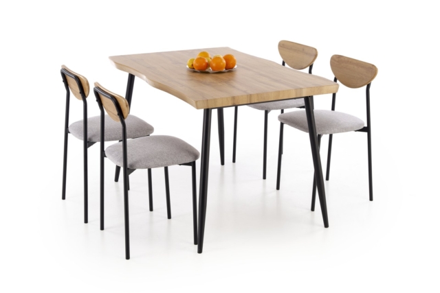 DICKY set, table + 4 chairs color: natural / black / grey