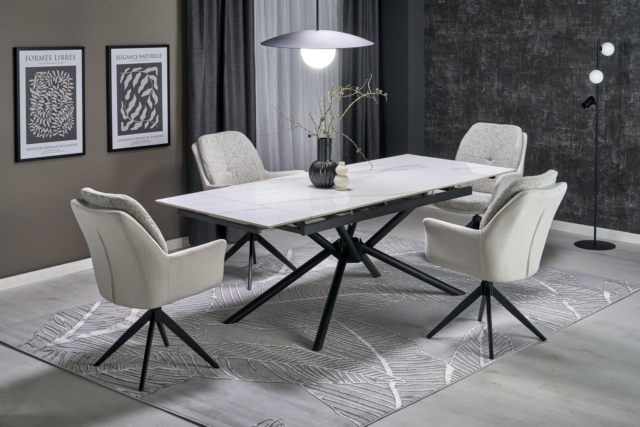 VITORINO extension table, color: top - white marble, legs - black