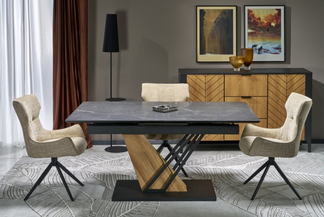 VOLANT 180 extension table, top - black marble, legs - golden oak / black