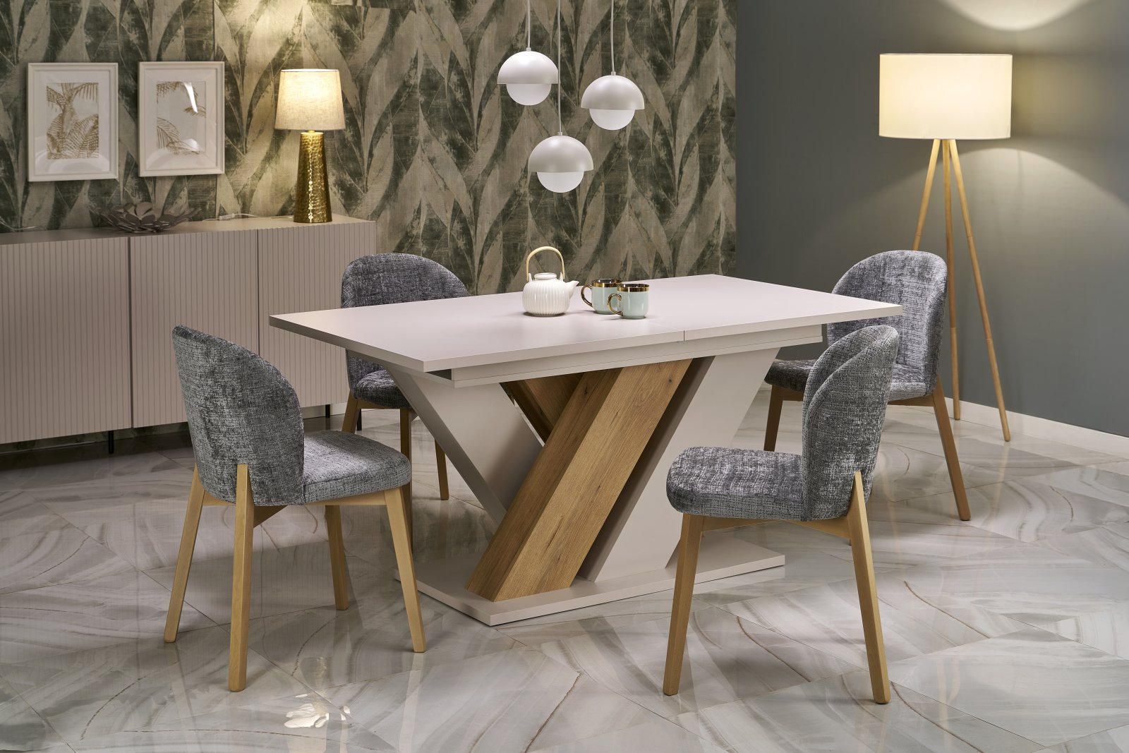 BRANDON extension table, cashmere / cremona oak