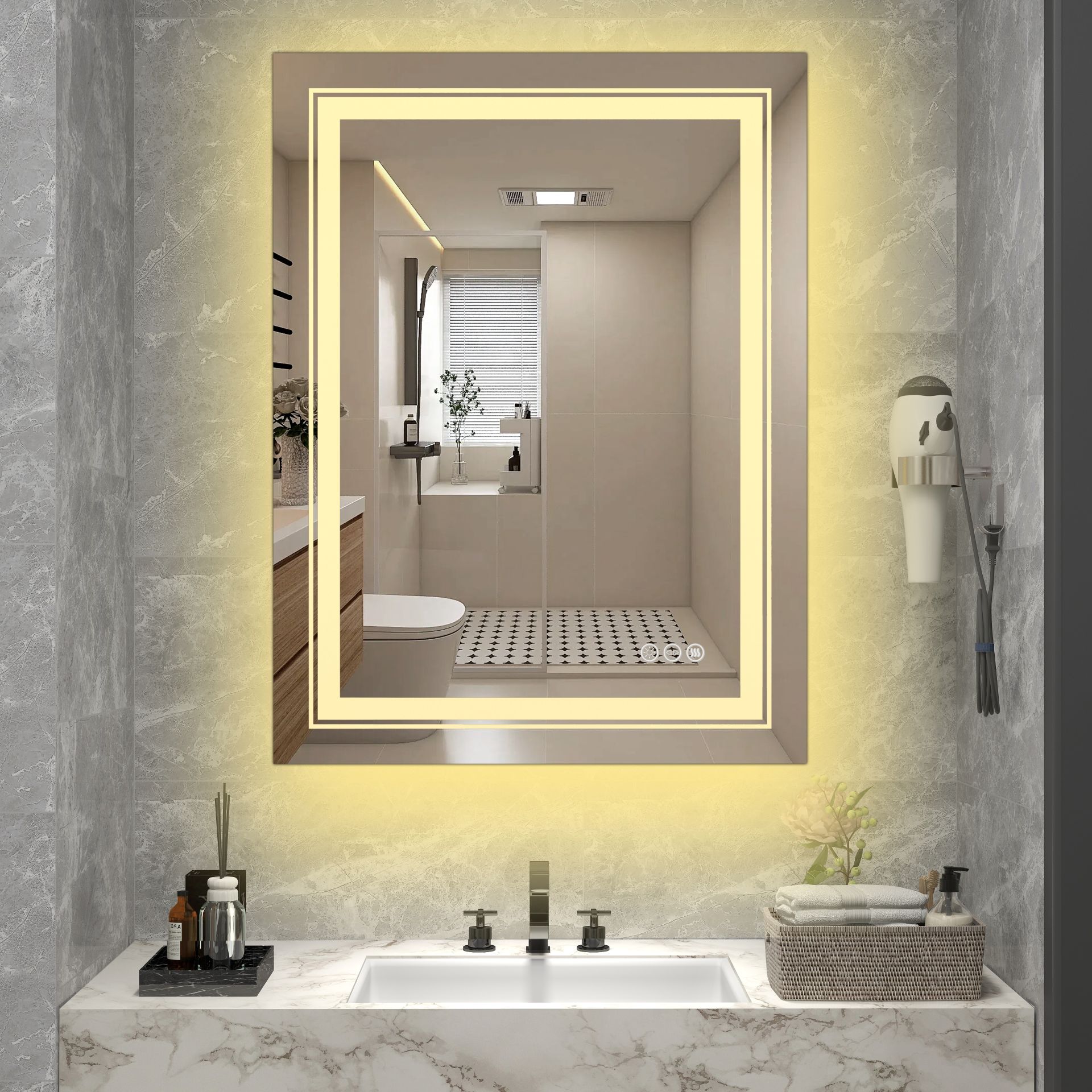 VERO bathroom wall mirror, silver - Image 3