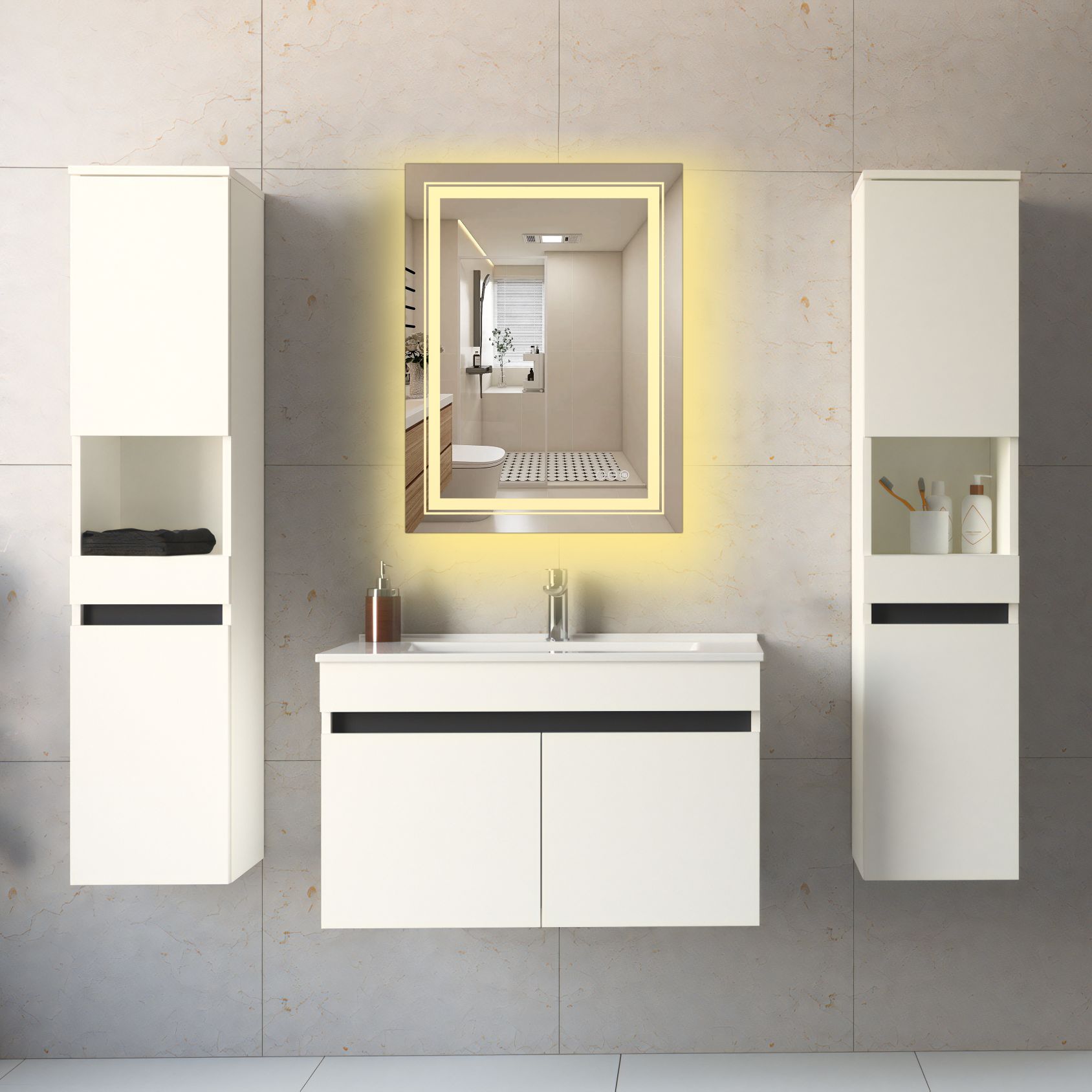 VERO bathroom wall mirror, silver - Image 4