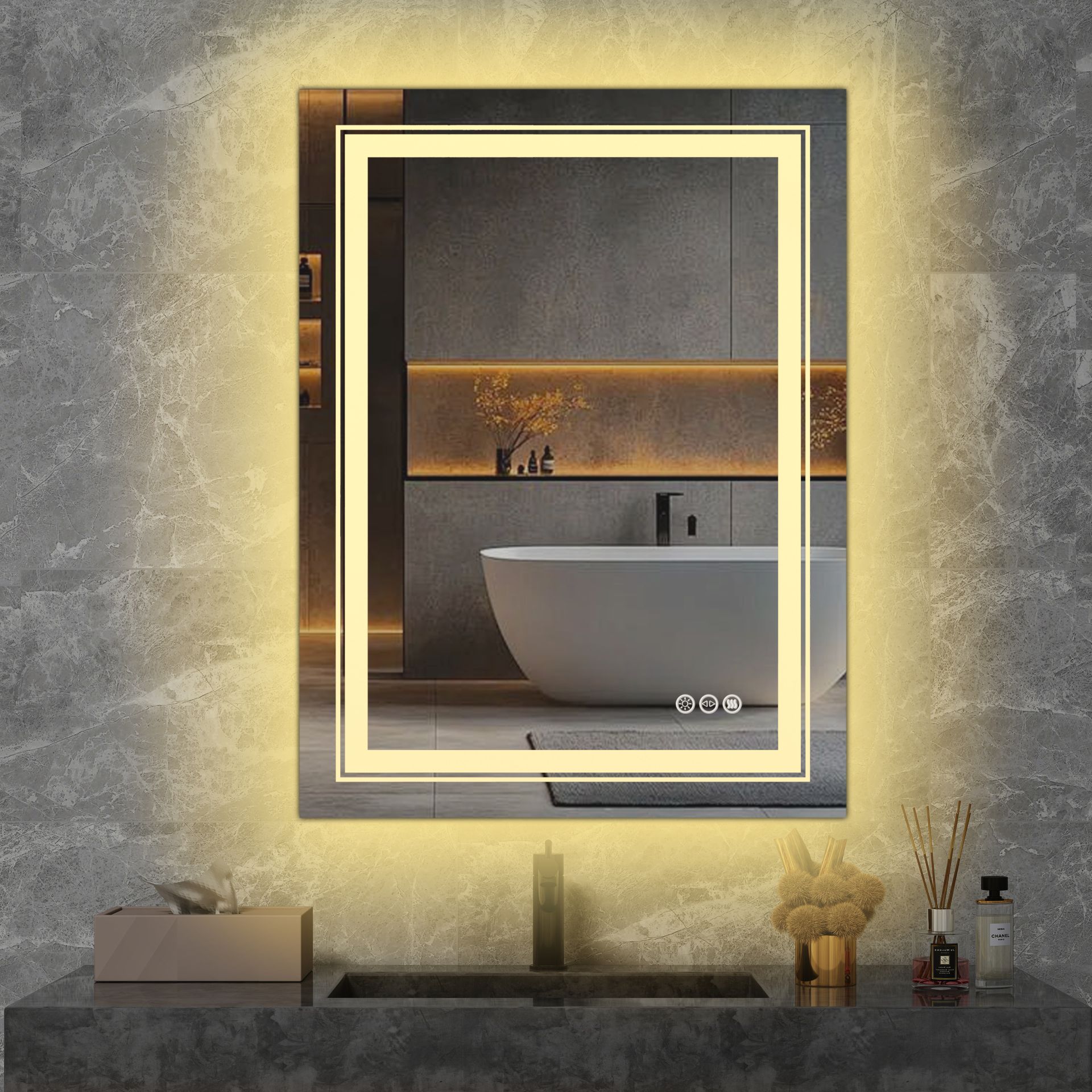 VERO bathroom wall mirror, silver - Image 5