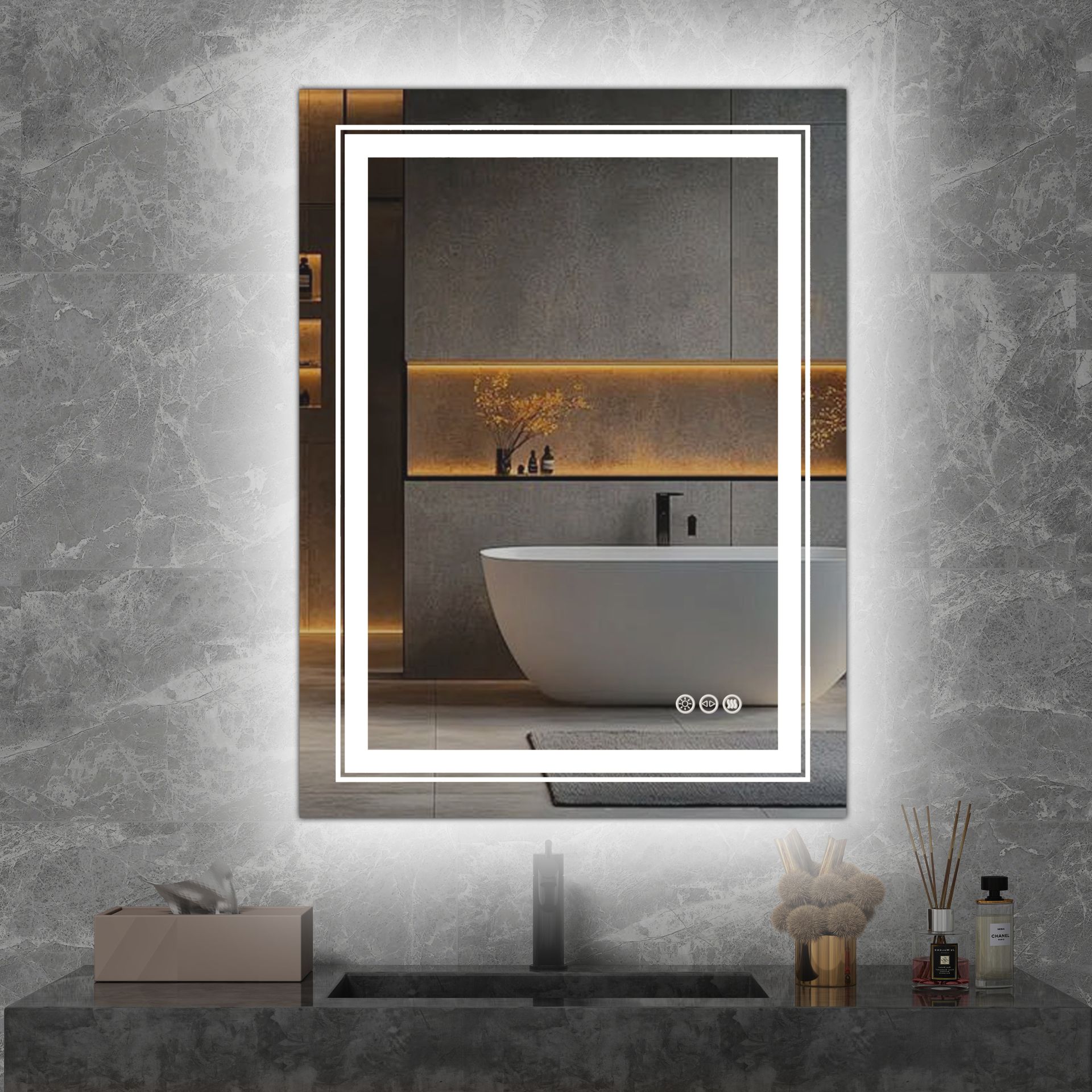 VERO bathroom wall mirror, silver - Image 6