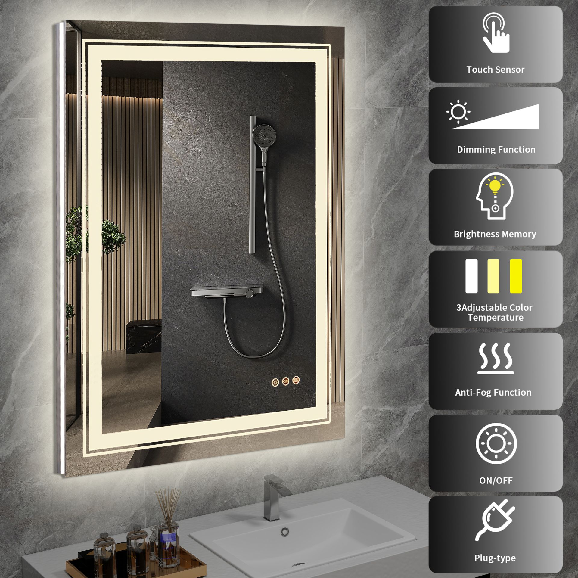 VERO bathroom wall mirror, silver - Image 9