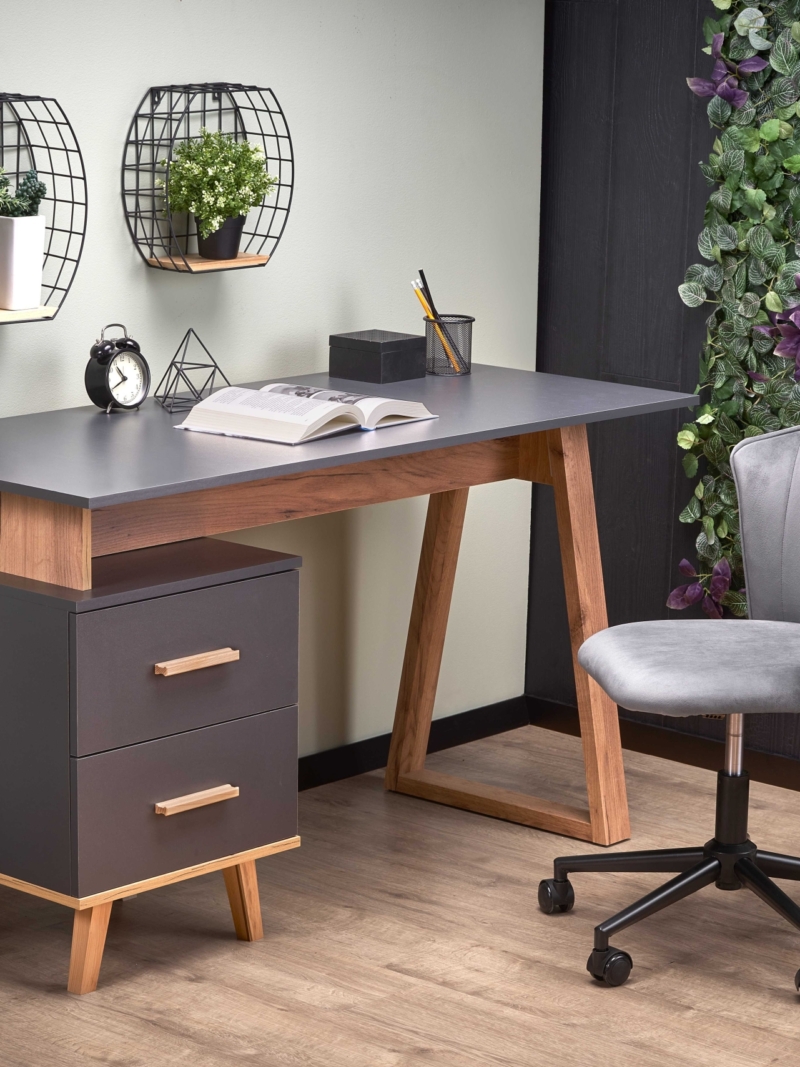 SERGIO, desk, anthracite matt - wotan oak