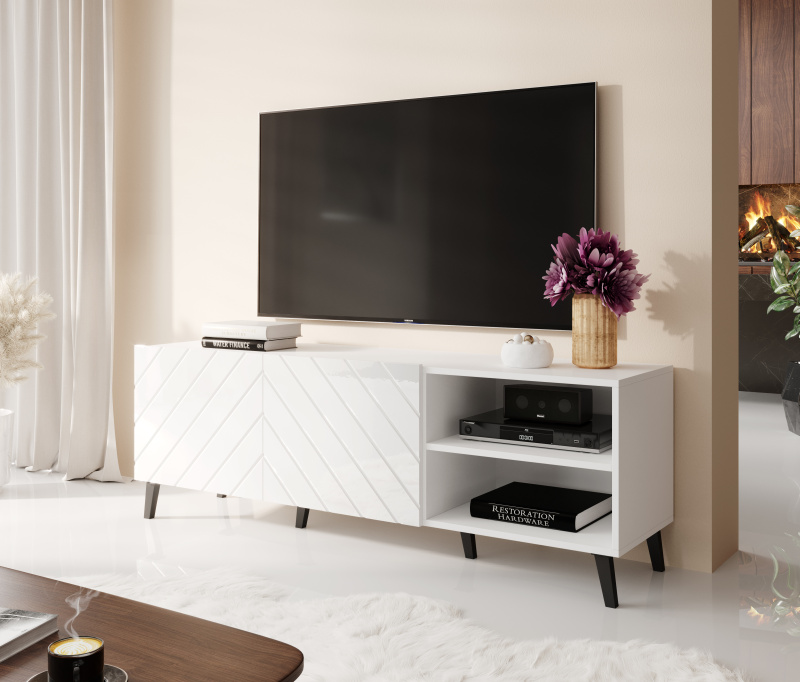 TV stand 150 ABETO mat white/ gloss white