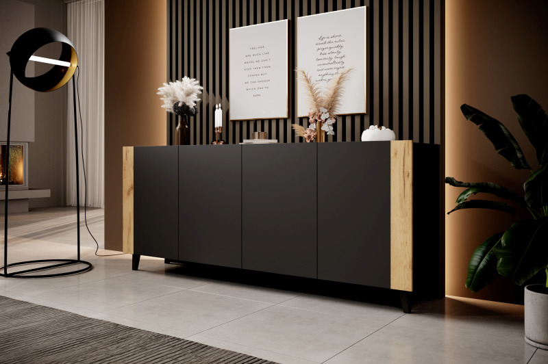 FARO chest of drawers black/black/craft oak