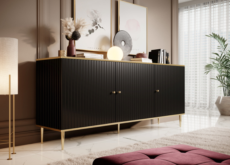 GLAMOUR chest of drawers 180 black/black + gold
