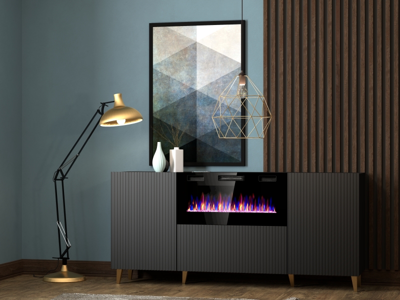 PAFOS EF TV stand 180 black/black with black legs