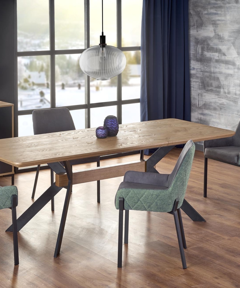 BACARDI extension table, color: top - natural oak, legs - black