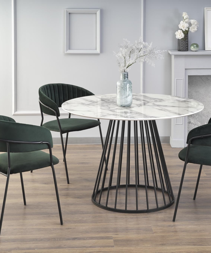 BRODWAY table, color: top - white marble, legs - black