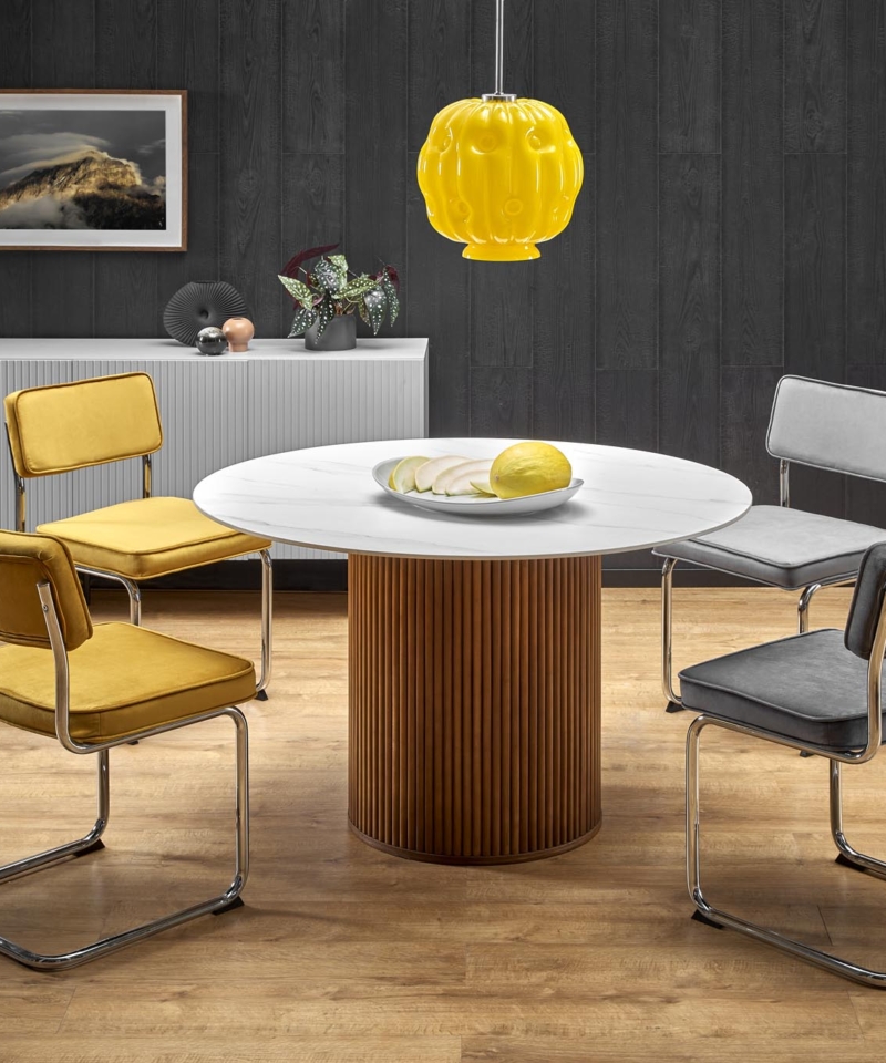 BRUNO round table, white marble / walnut