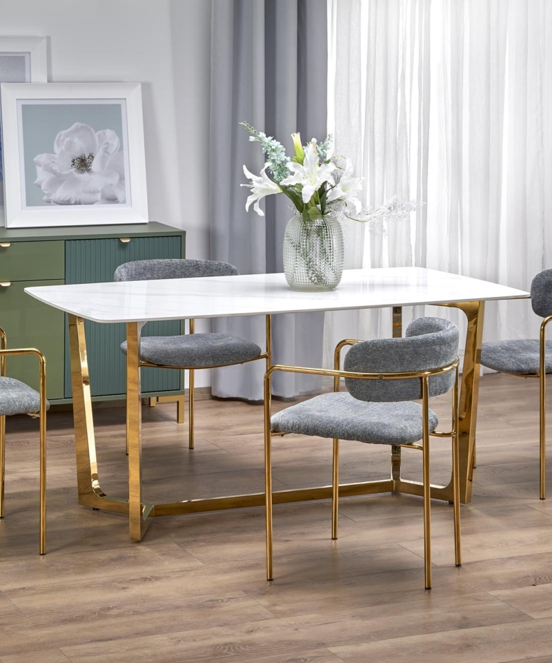 CLEMENTE table, color: top - white marble, legs - gold