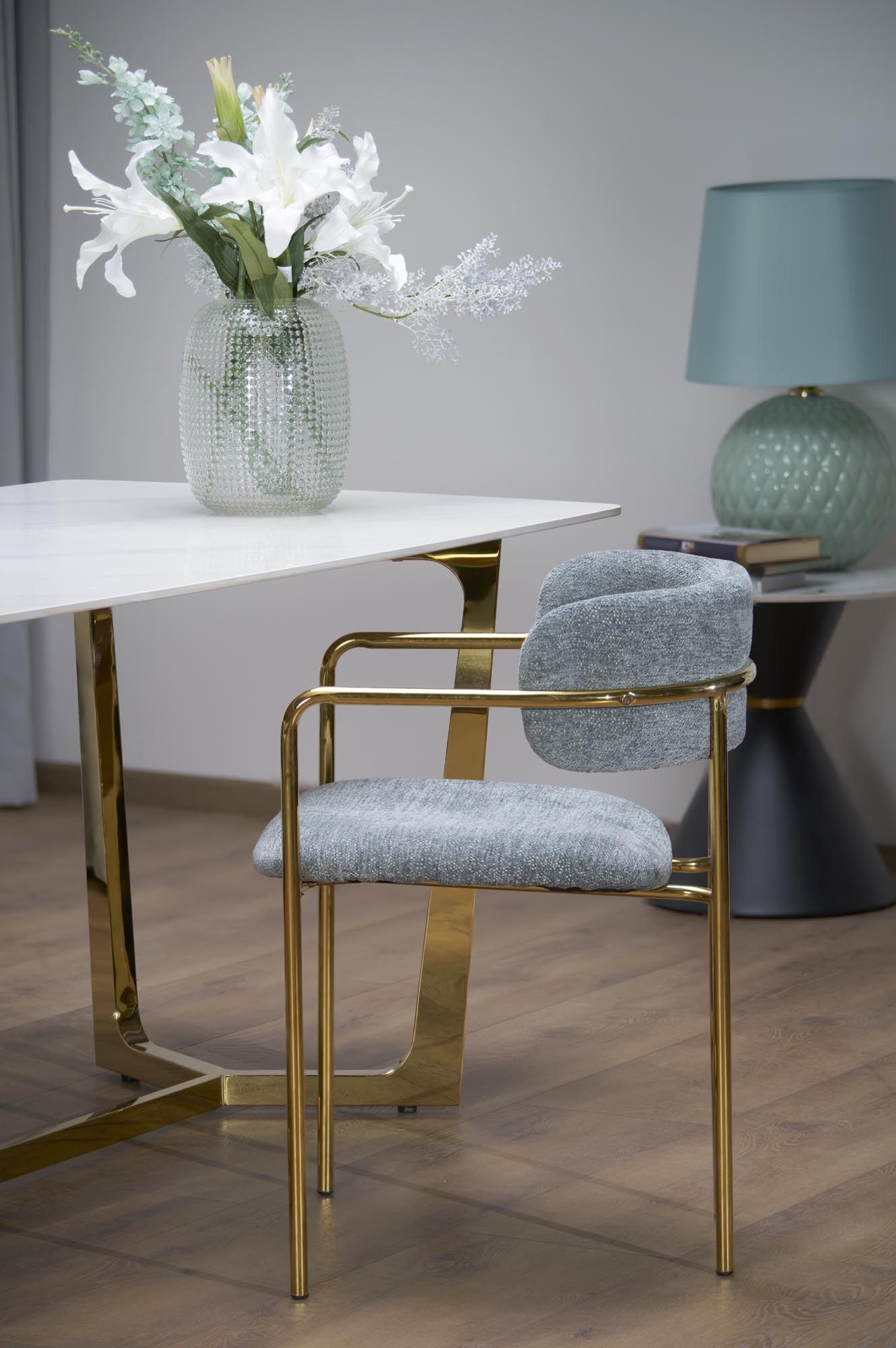 CLEMENTE table, color: top - white marble, legs - gold - Image 8