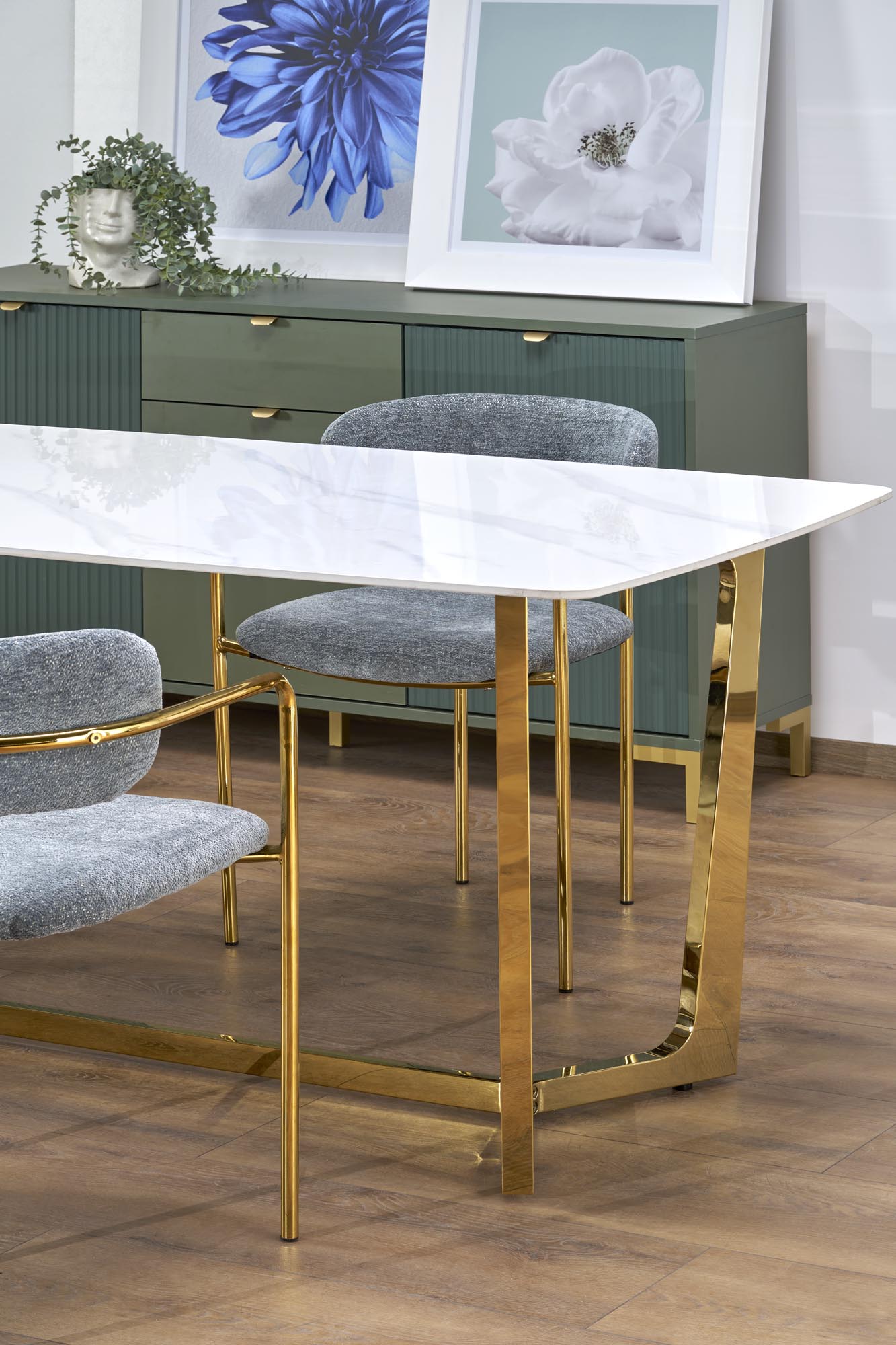CLEMENTE table, color: top - white marble, legs - gold - Image 9