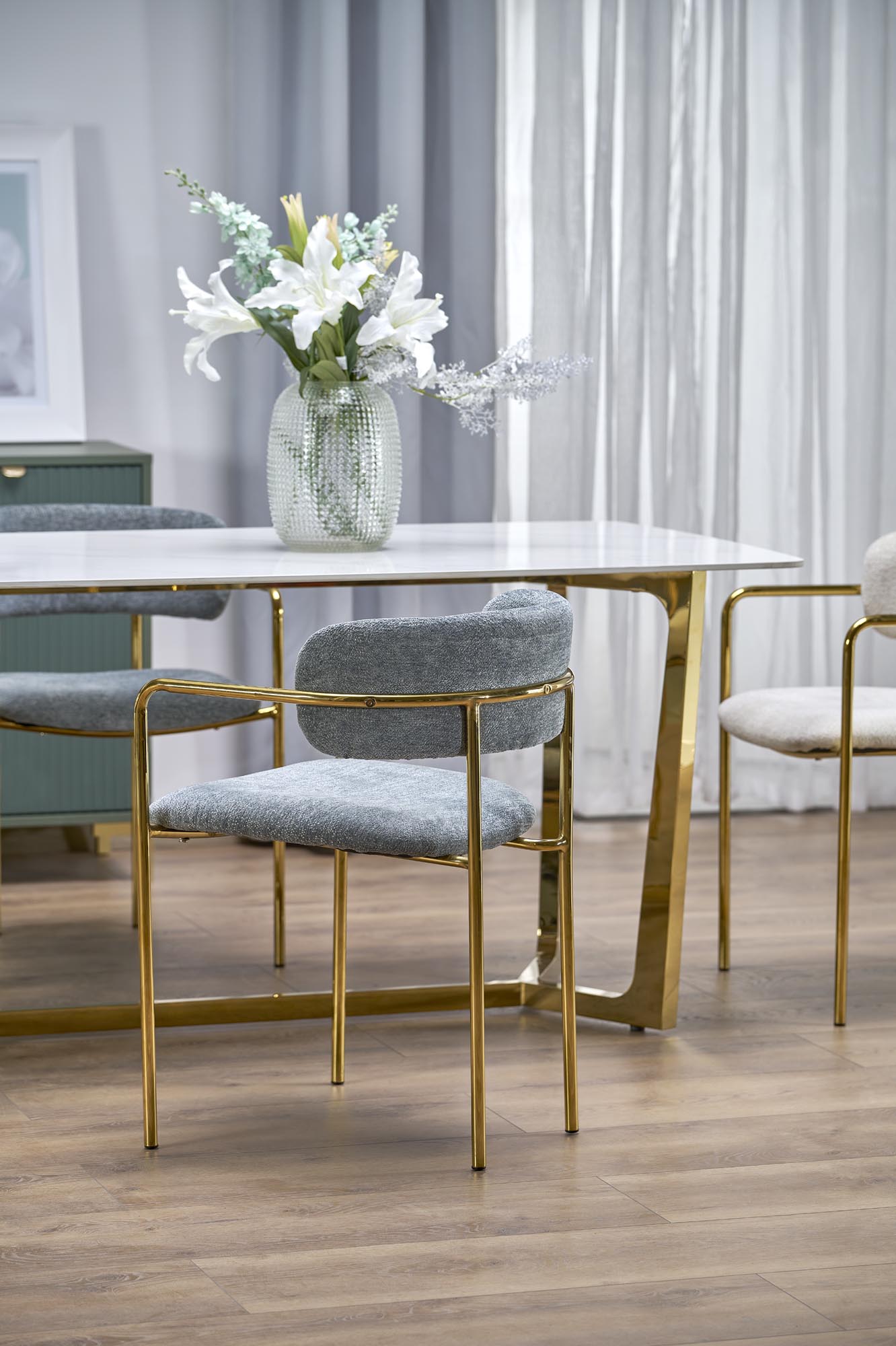 CLEMENTE table, color: top - white marble, legs - gold - Image 10