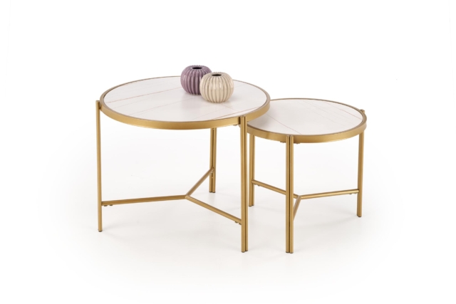 FATIMA set of two coffee tables, white marble / gold