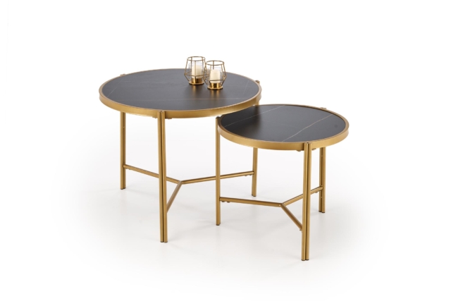FATIMA set of two coffee tables, black marble / gold