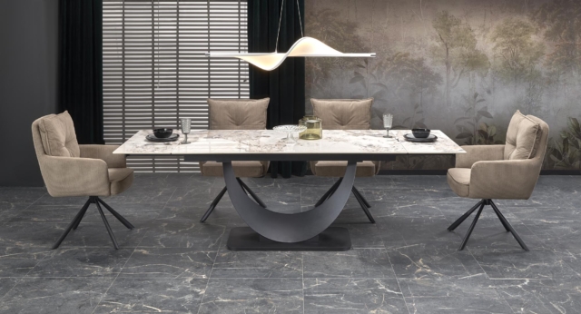 FERNANDO extension table, white marble / black