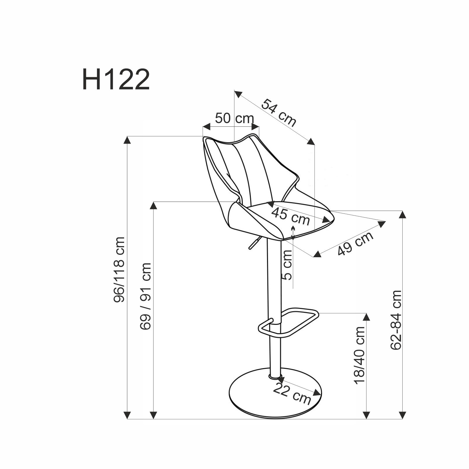 H122 bar stool, black / grey - Image 3